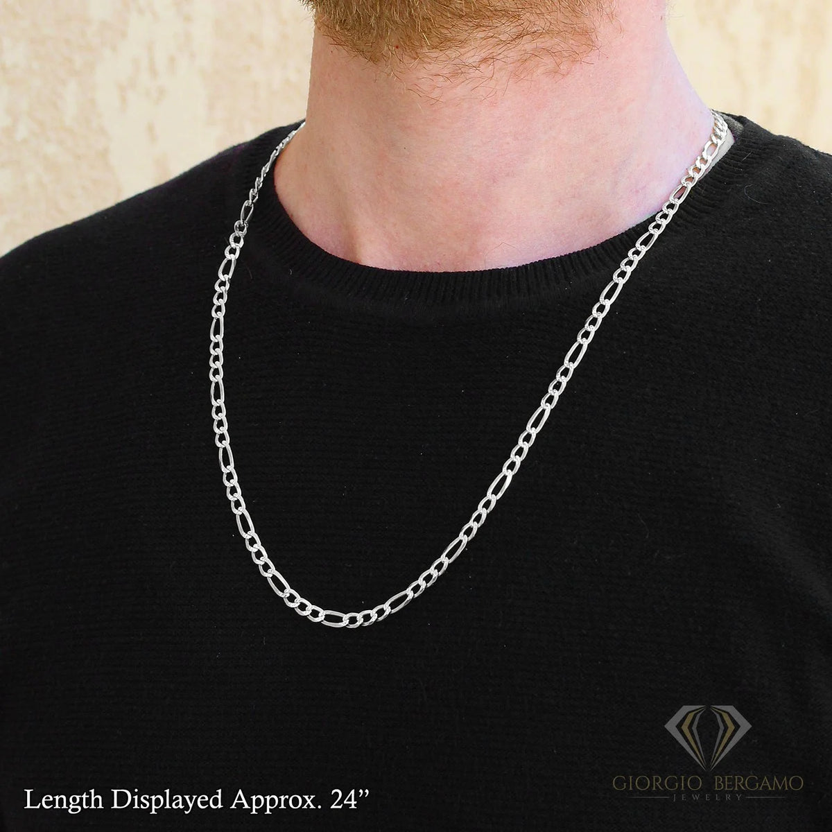 925 Sterling Silver 5mm Solid Figaro Diamond Cut Chain Necklace E909
