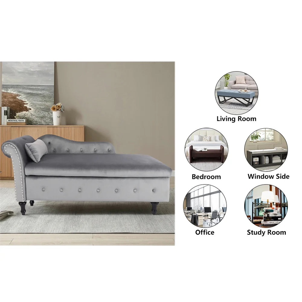 Velvet Storage Ottoman Bench with Nailhead Trim and Button Tufting Q2502