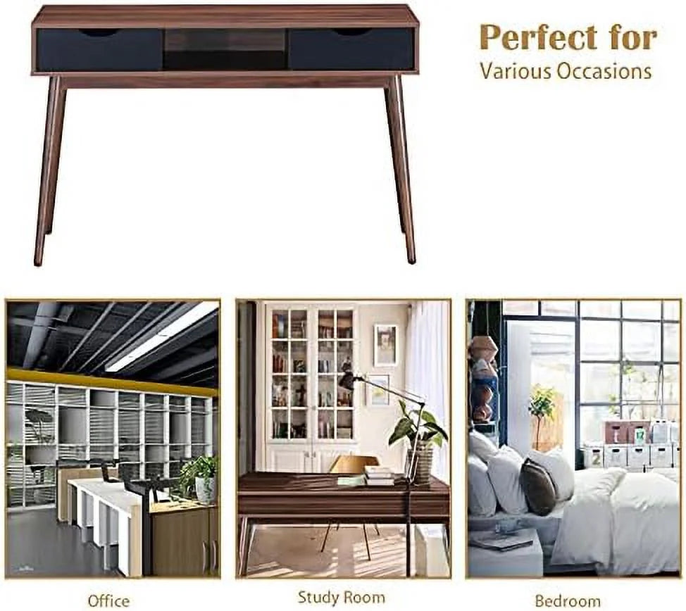 Mid Century Desk with Drawers & Solid Wood Legs Q42158