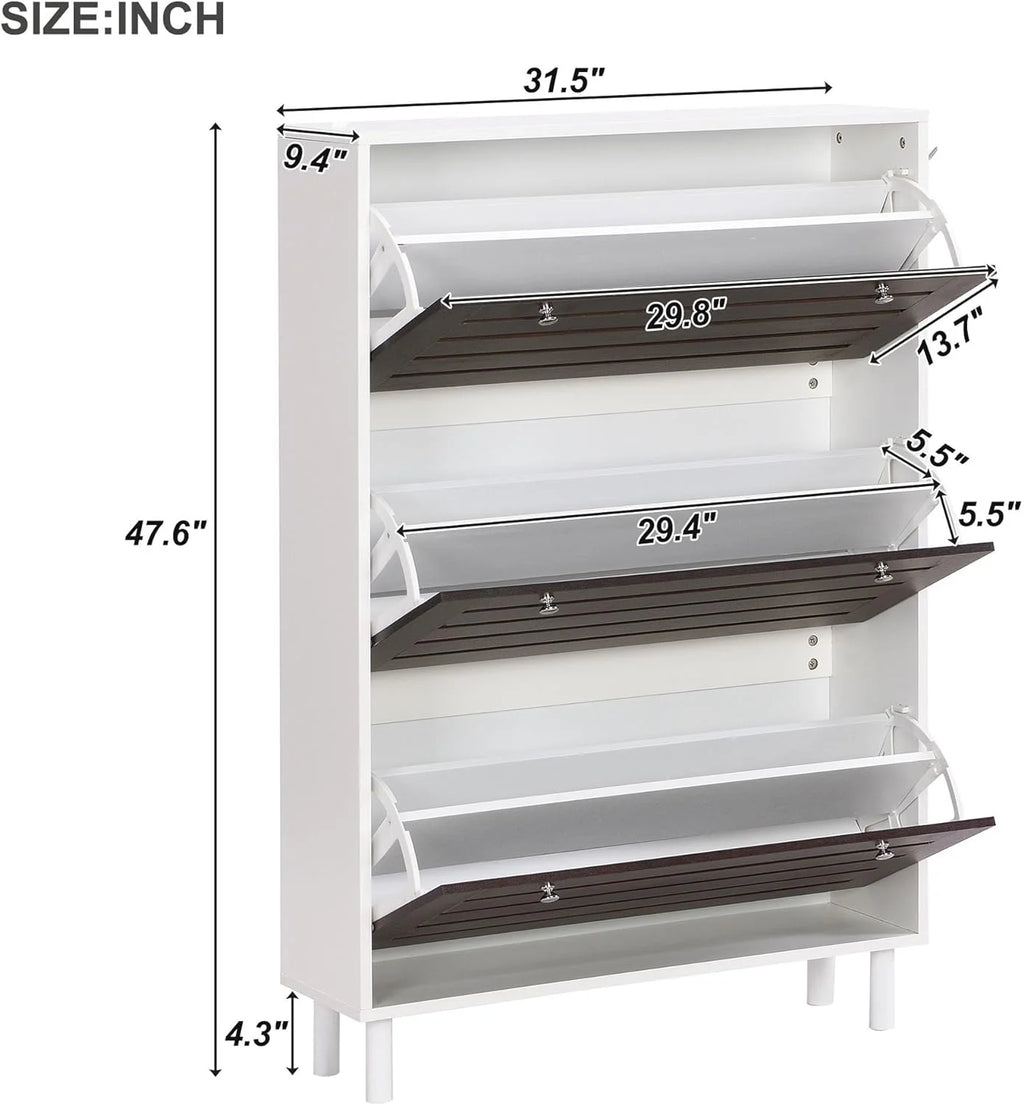 Slim Shoe Cabinet with 3 Flip Drawers U9166