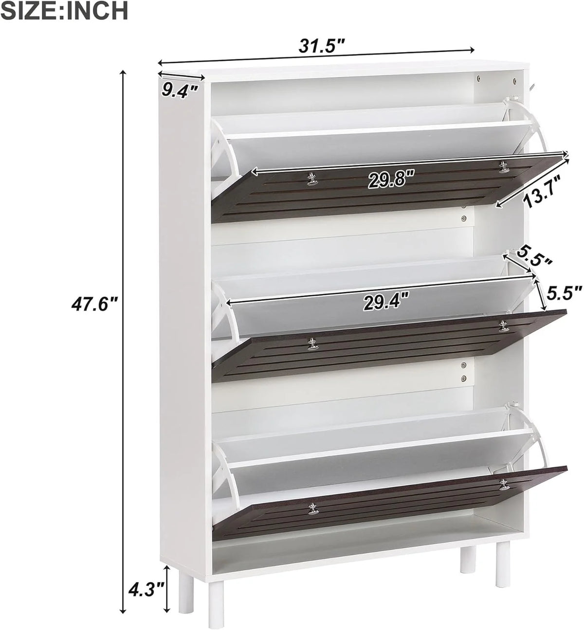 Slim Shoe Cabinet with 3 Flip Drawers U9166
