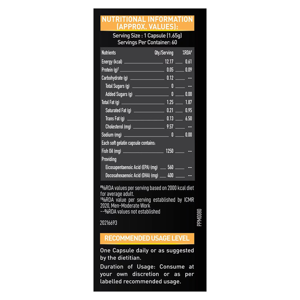 Omega 3 Fish Oil 1250Mg 60 Capsules Triple Strength L394210