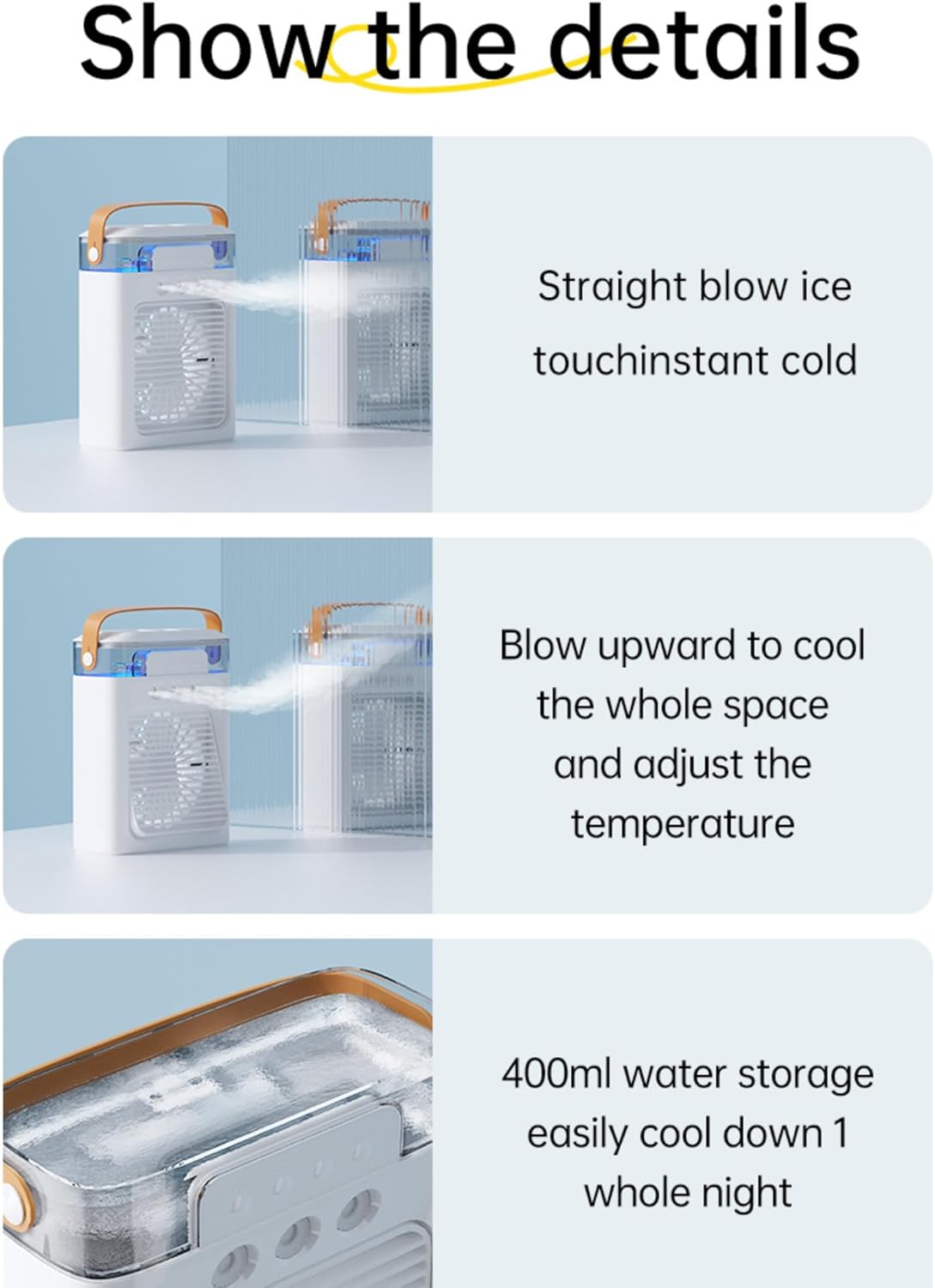 Mini Air Cooler Portable Air Conditioner Evaporative Air Cooler Cordless Desktop Cooling Fan D6132