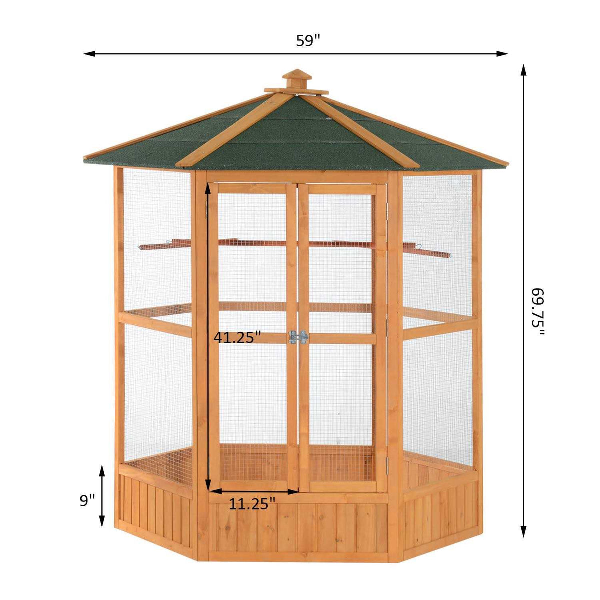 Large Wooden Hexagonal Outdoor Aviary Bird Cage L83218