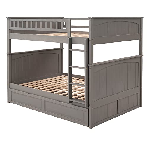 White Twin-Over-Twin Wood Bunk Bed with Trundle and Storage Stairs W536848