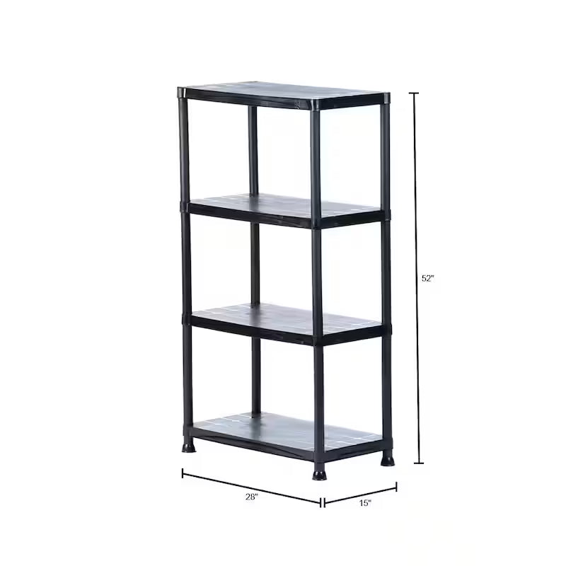 4-Tier Black Plastic Storage Shelving Unit L40976