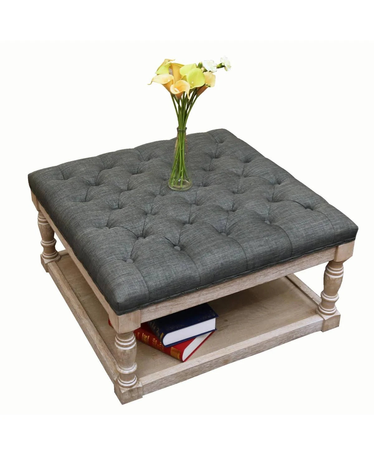 Gray Fabric Tufted Ottoman N468486
