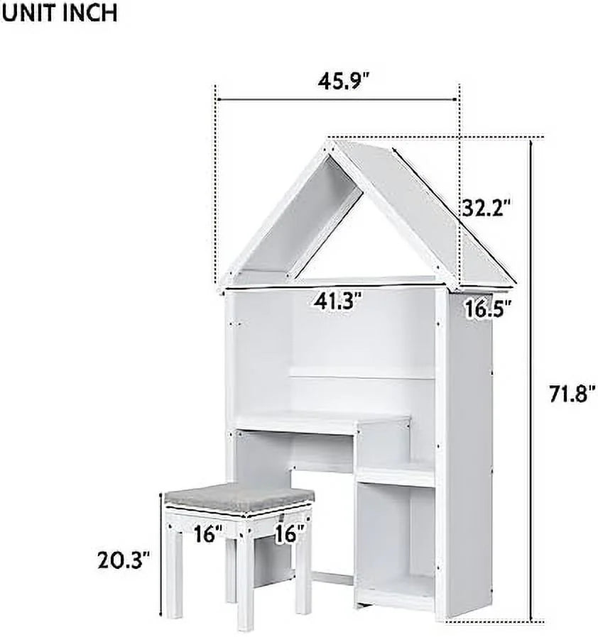 Children Desk and Chair Set White Wood Writing Table S5220
