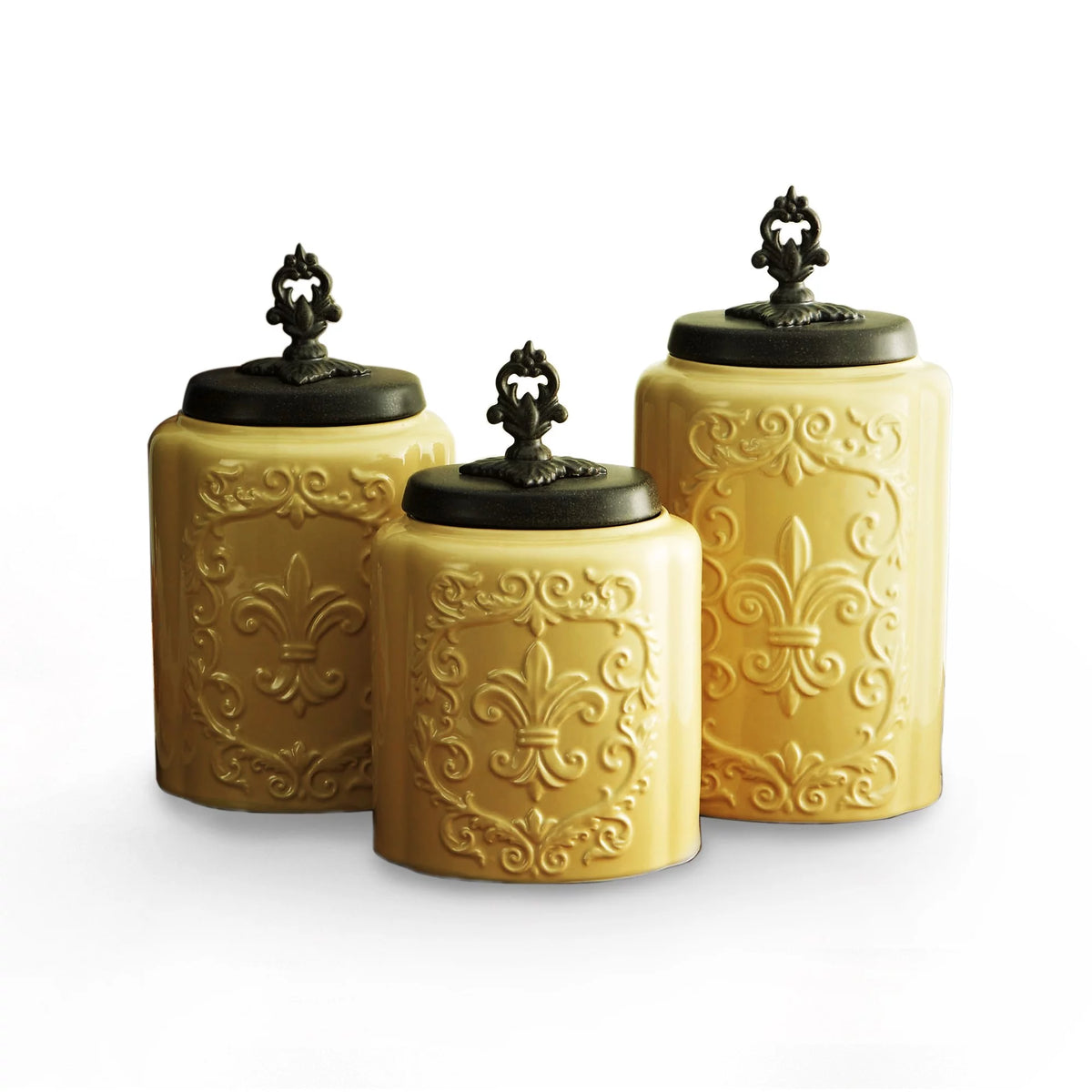 Cream Antique Ceramic Kitchen Storage Container Set of 3 J10249