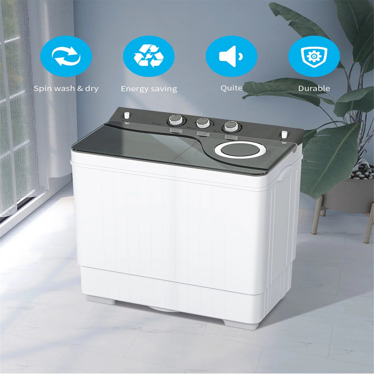 26Lbs Portable Twin Tub Washing Machine with Gravity Drain Pump Q5469