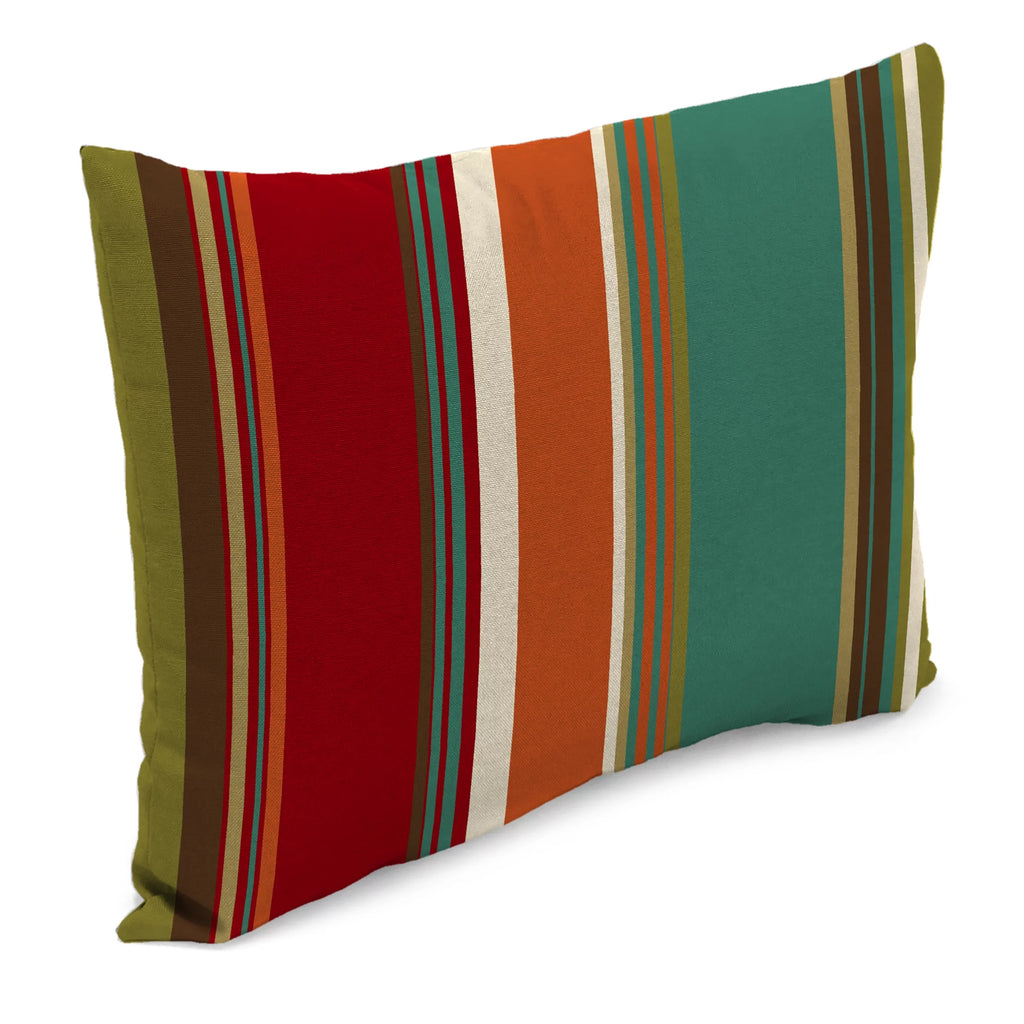 Teal Multicolor Stripe Rectangular Outdoor Lumbar Throw Pillow N74692