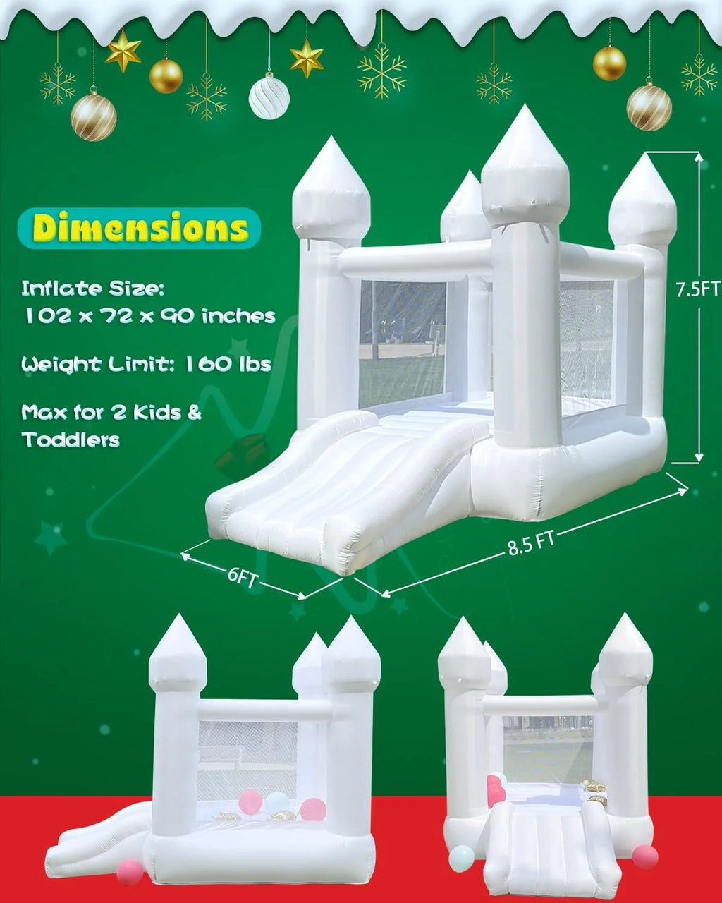 White Bounce House with Air Blower Mini Castle Jumper with Slide U993