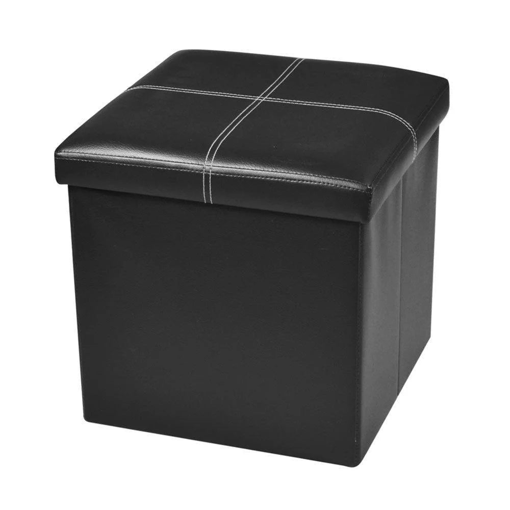 Black Leather Folding Storage Ottoman Bench W58166