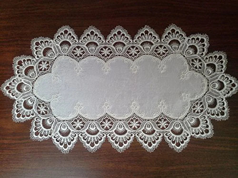 Antique White European Lace Table Runner 34 x 15 inches D826