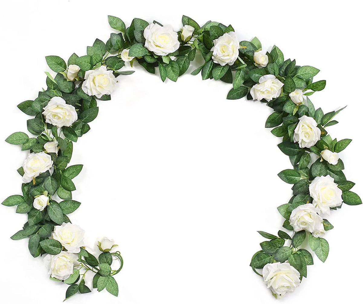 3 Pack 19.68FT Artificial Flower Garland White Roses O334318