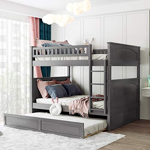 White Twin-Over-Twin Wood Bunk Bed with Trundle and Storage Stairs W536848