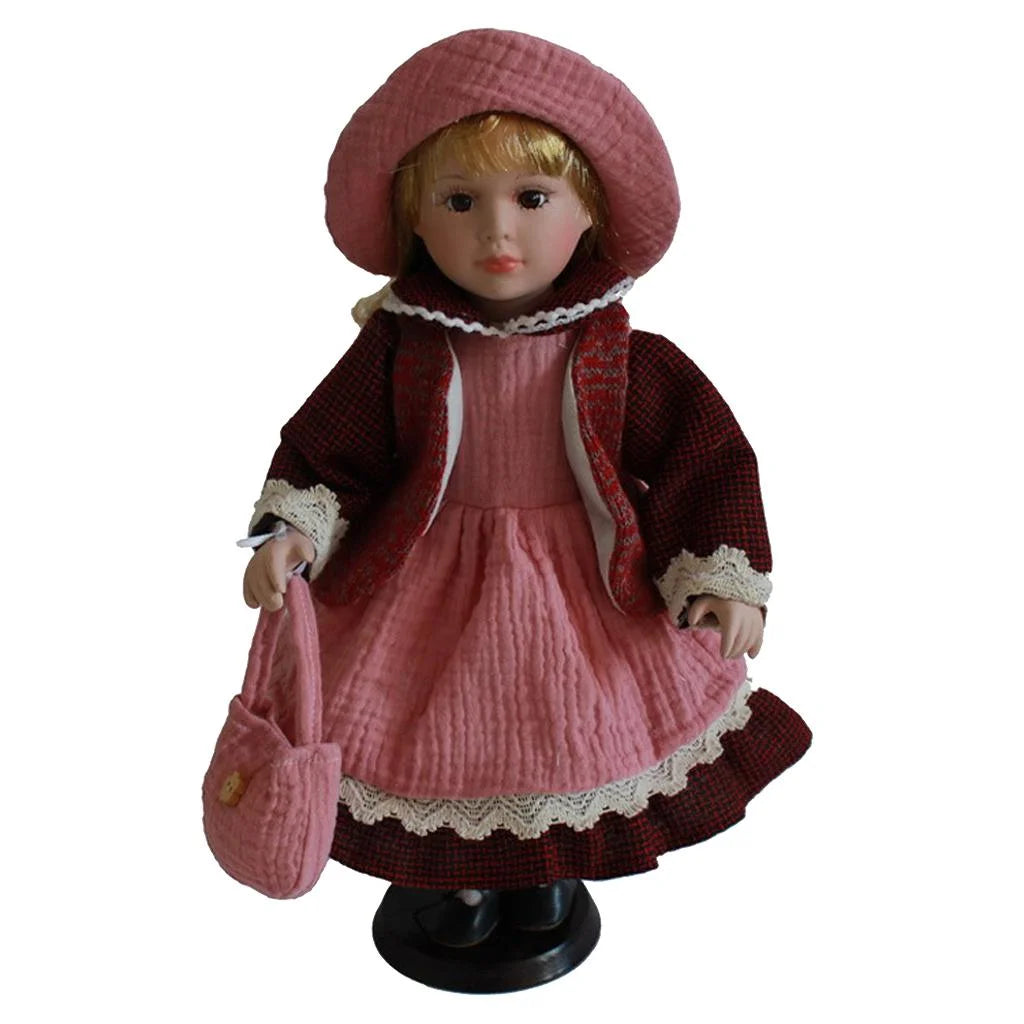 Pink Dress Porcelain Doll with Display Stand X859