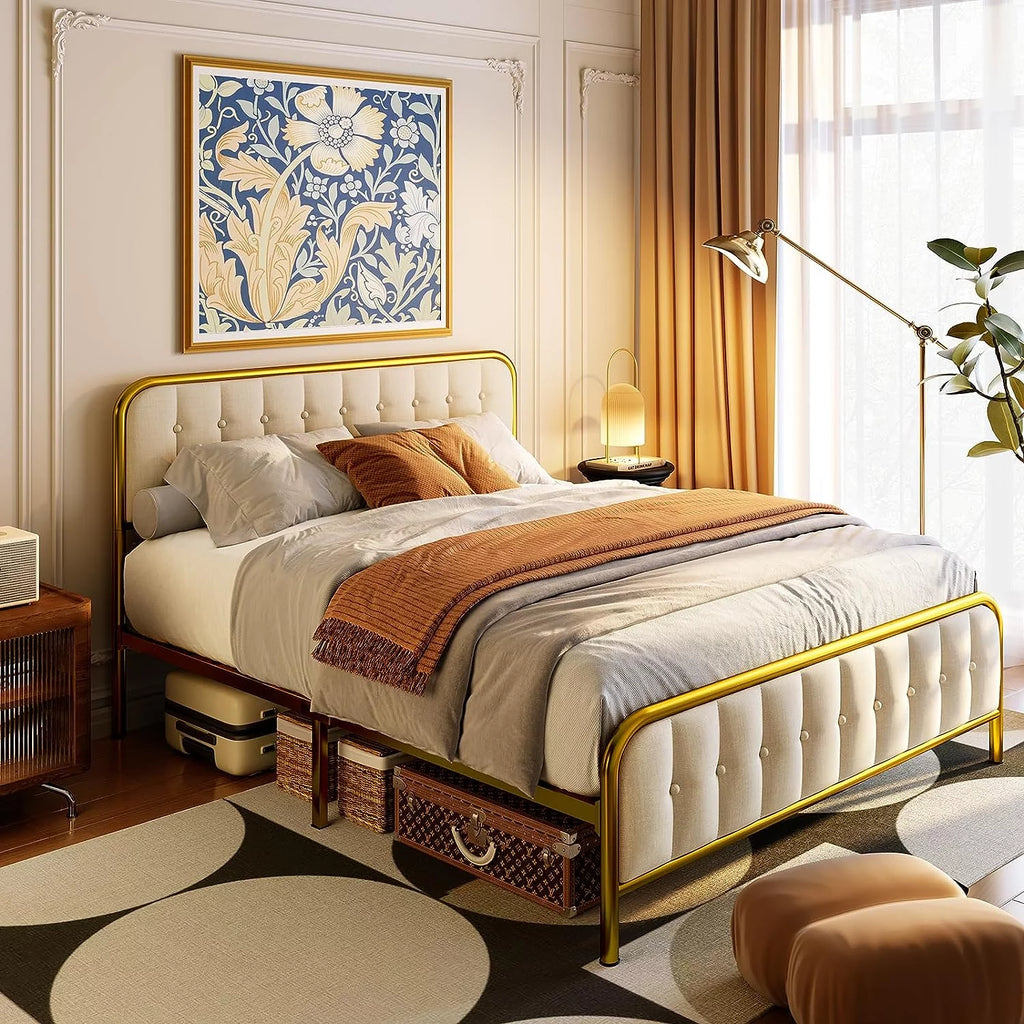 Queen Upholstered Platform Bed Frame with Headboard F12434