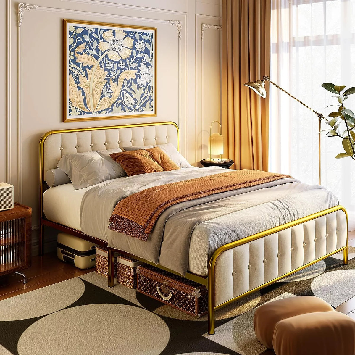 Queen Upholstered Platform Bed Frame with Headboard F12434