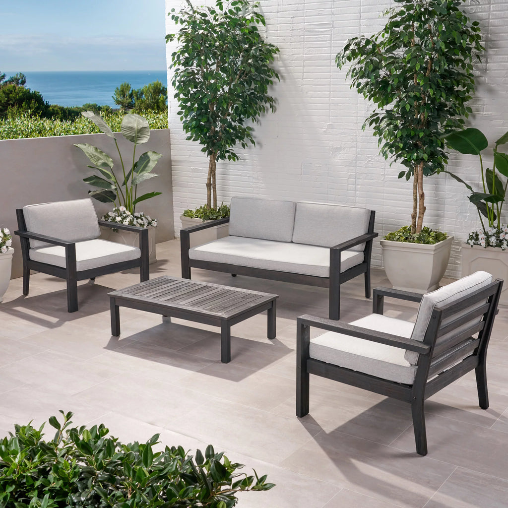 Light Gray Acacia Wood 4 Seater Chat Set with Cushions Q4831