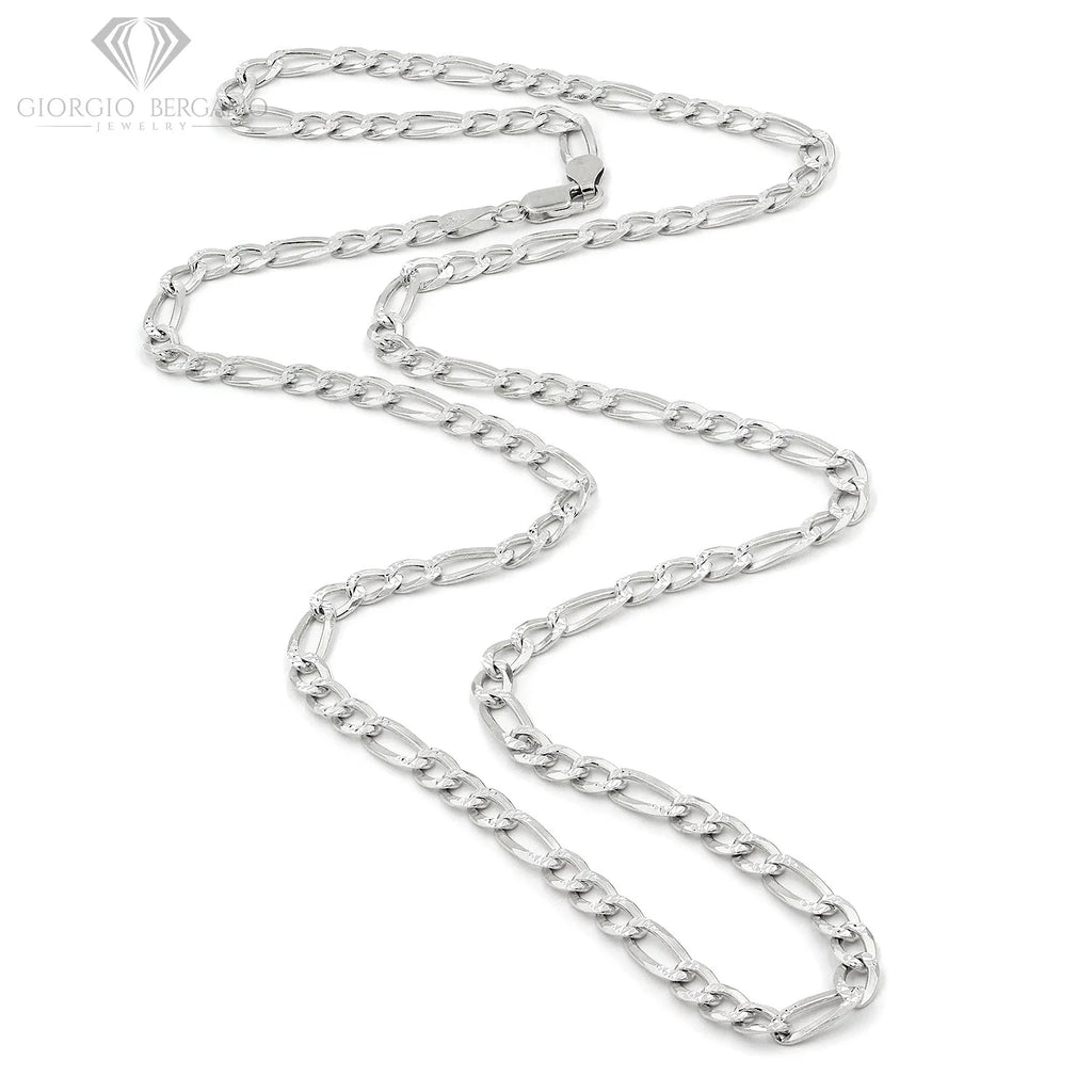 925 Sterling Silver 5mm Solid Figaro Diamond Cut Chain Necklace E909