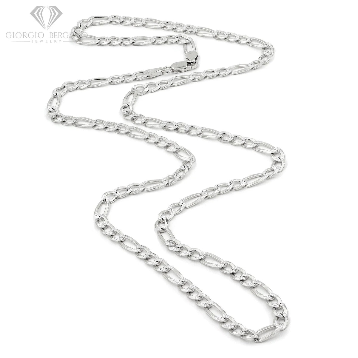 925 Sterling Silver 5mm Solid Figaro Diamond Cut Chain Necklace E909