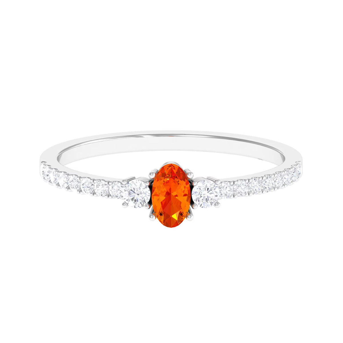 Oval Orange Sapphire Solitaire Ring with Diamond Side Stones, 10K White Gold B428