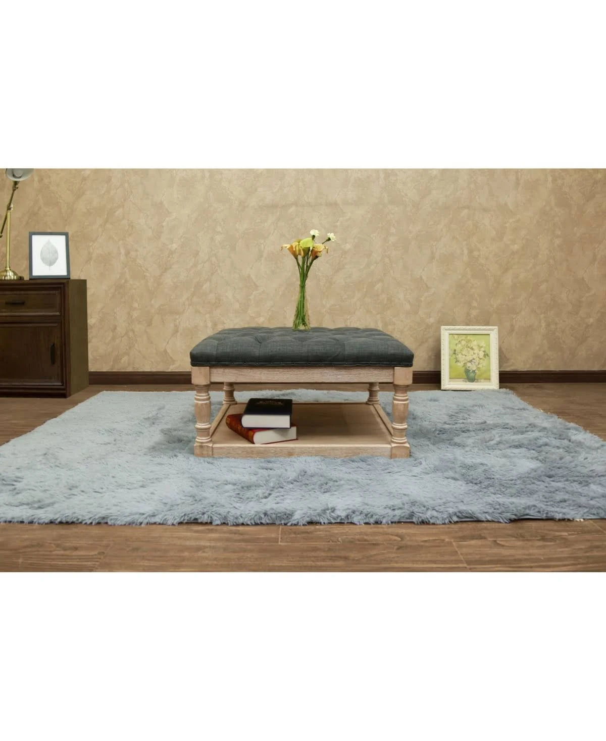 Gray Fabric Tufted Ottoman N468486