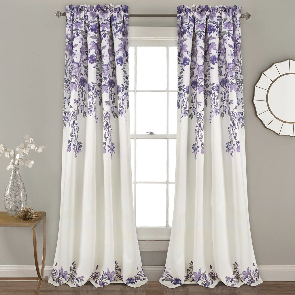 Purple Floral Room Darkening Window Panel 2-Pc Set Q42269