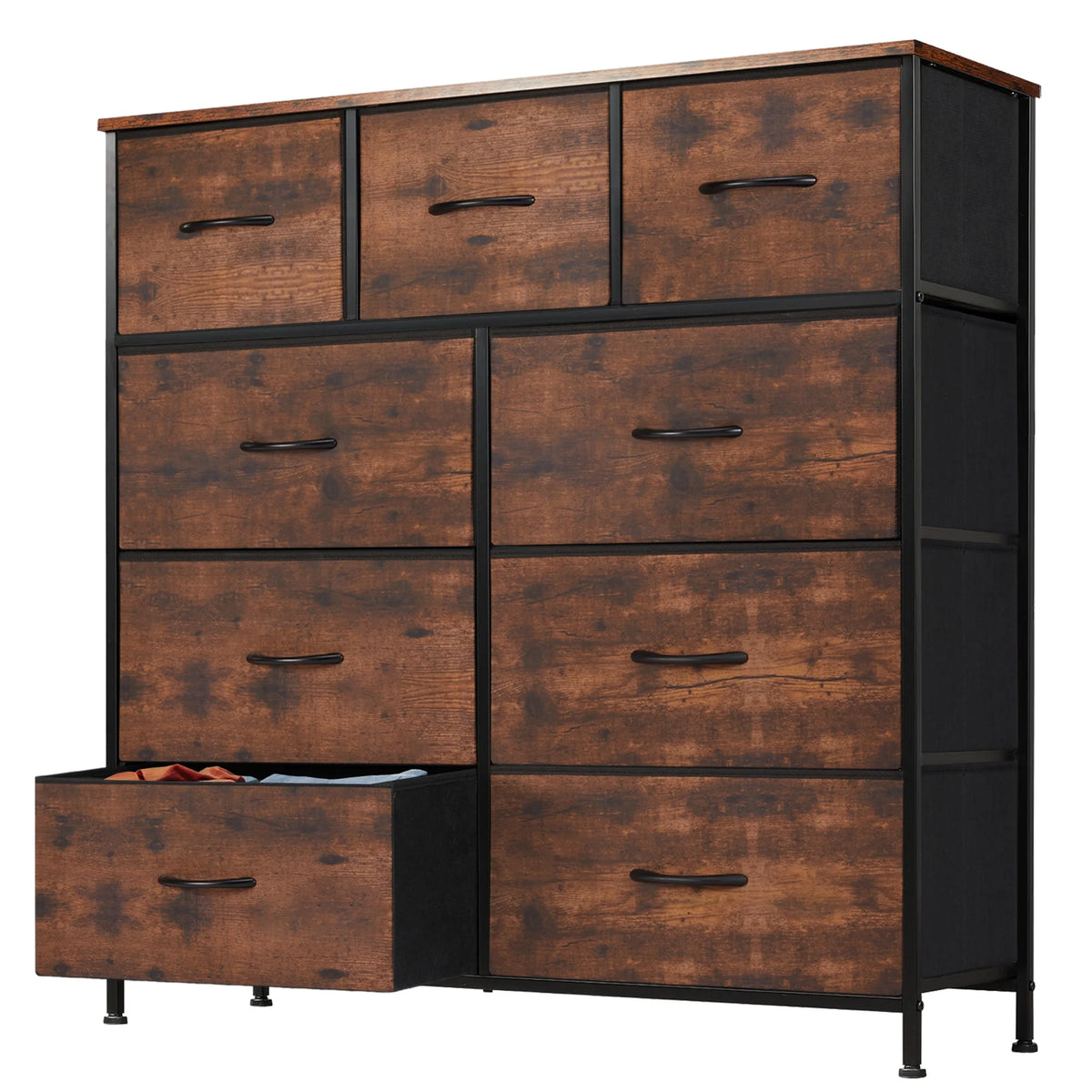Black 5 Drawer Fabric Dresser with Wood Top Q70635