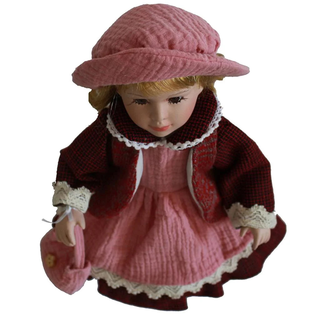 Pink Dress Porcelain Doll with Display Stand X859