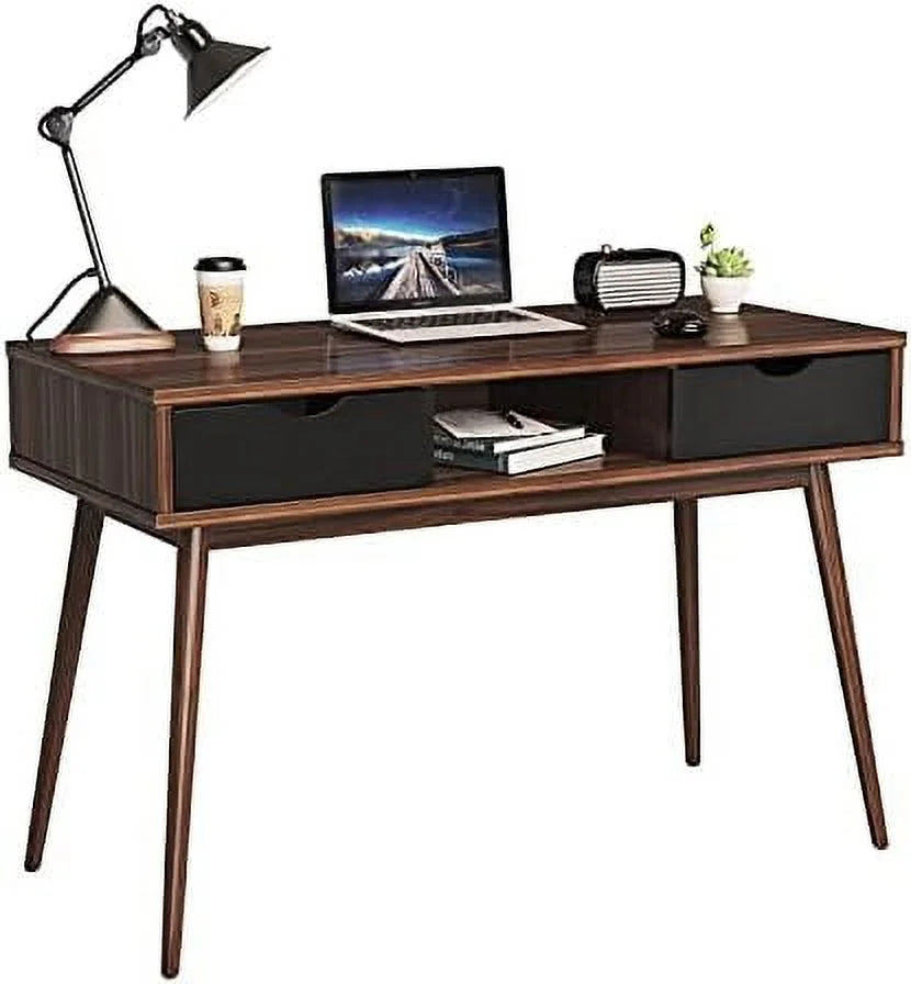 Mid Century Desk with Drawers & Solid Wood Legs Q42158