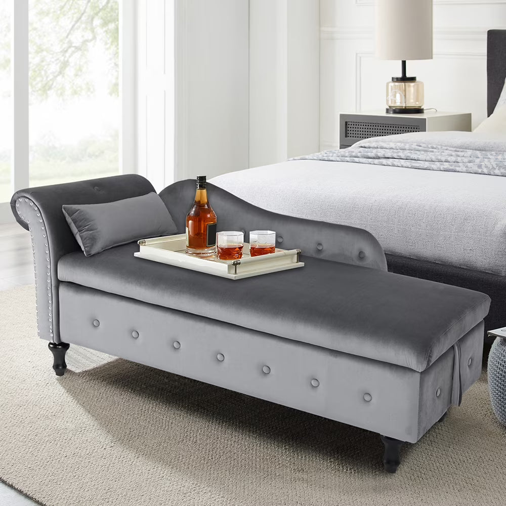 Velvet Storage Ottoman Bench with Nailhead Trim and Button Tufting Q2502