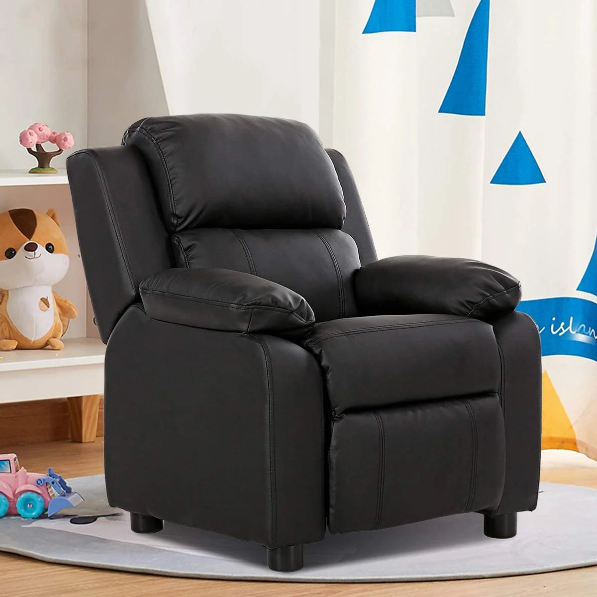Black Kids Recliner with Footrest and Storage Q6043
