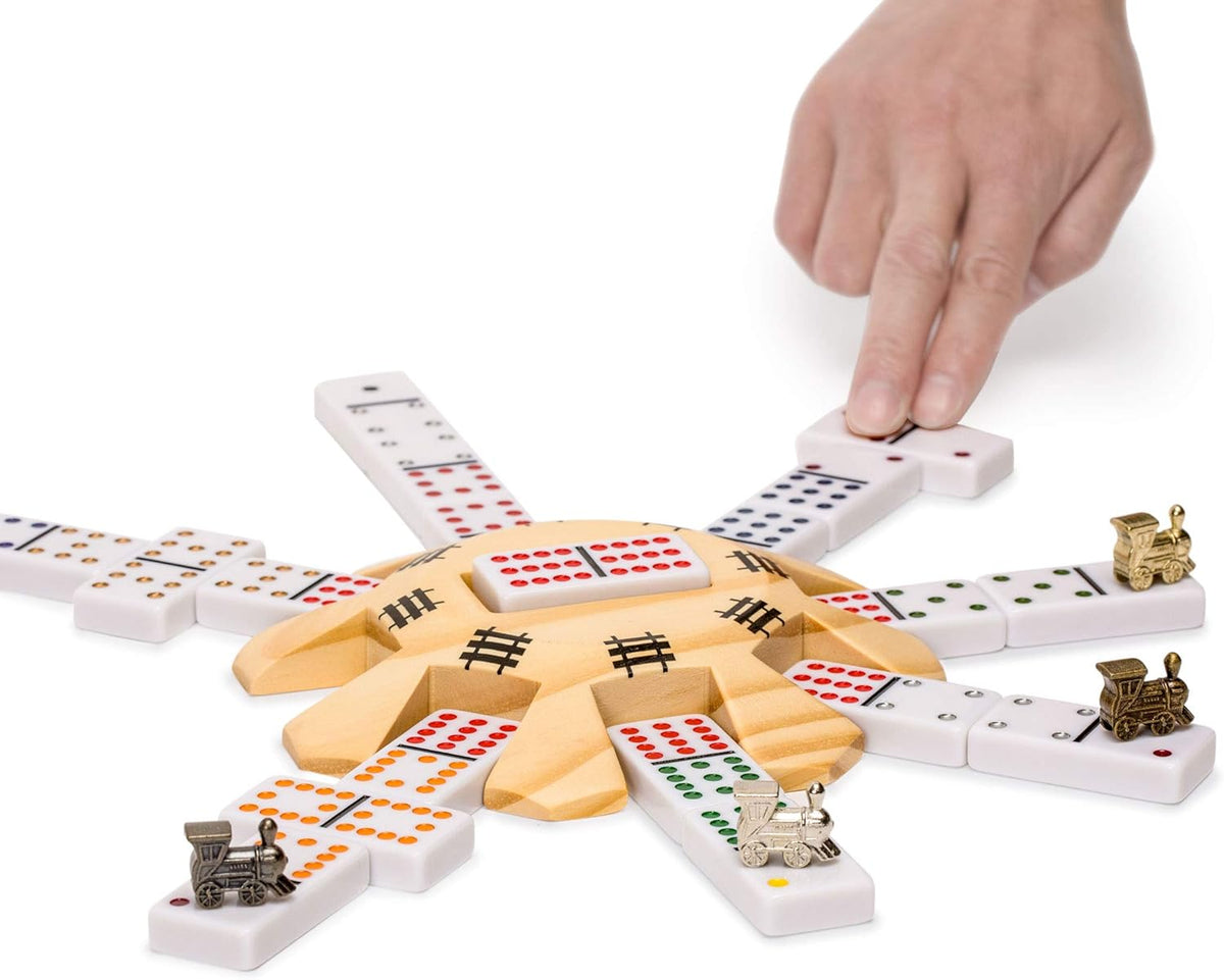 Mexican Train Complete Set with Double 12 Dominoes, Wooden Hub, Die Cast Train Markers, and Scorepad Y909