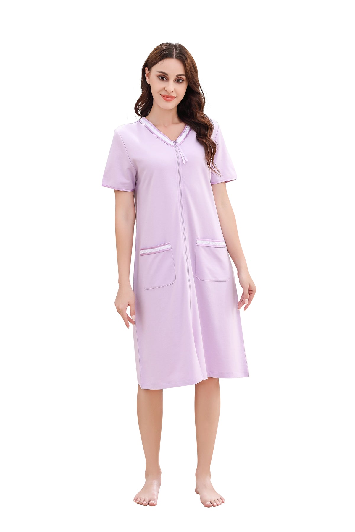 Women Short Sleeve Zipper Robe Q409