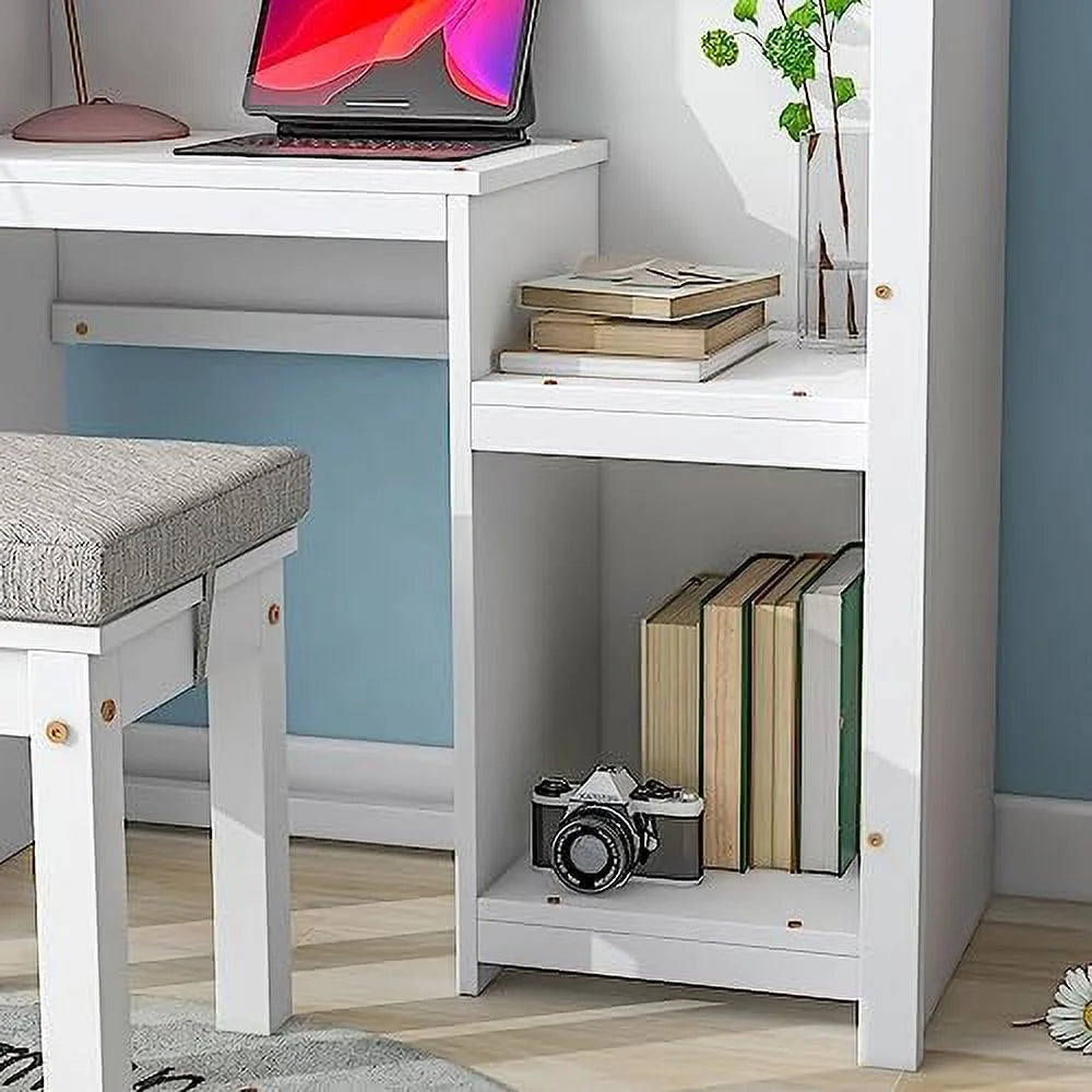 Children Desk and Chair Set White Wood Writing Table S5220