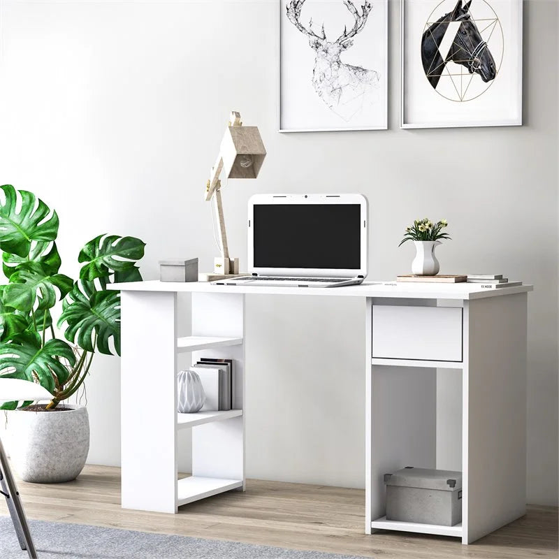 White MDF and Engineered Wood Office Desk with Storage R63966