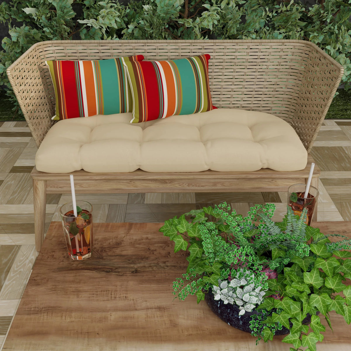 Teal Multicolor Stripe Rectangular Outdoor Lumbar Throw Pillow N74692