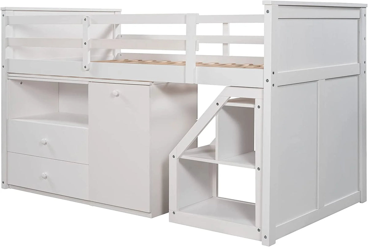 Twin Size Loft Bed with Storage Steps and Desk Q3216