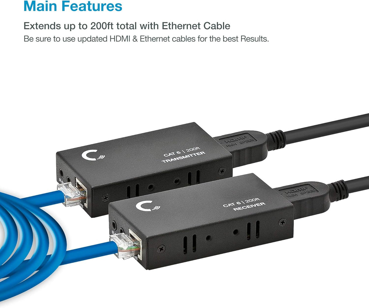 HDMI Extender Over Cat5e Cat6 Cat7 Ethernet Cable Up to 330 Feet 1080p 3D B155473