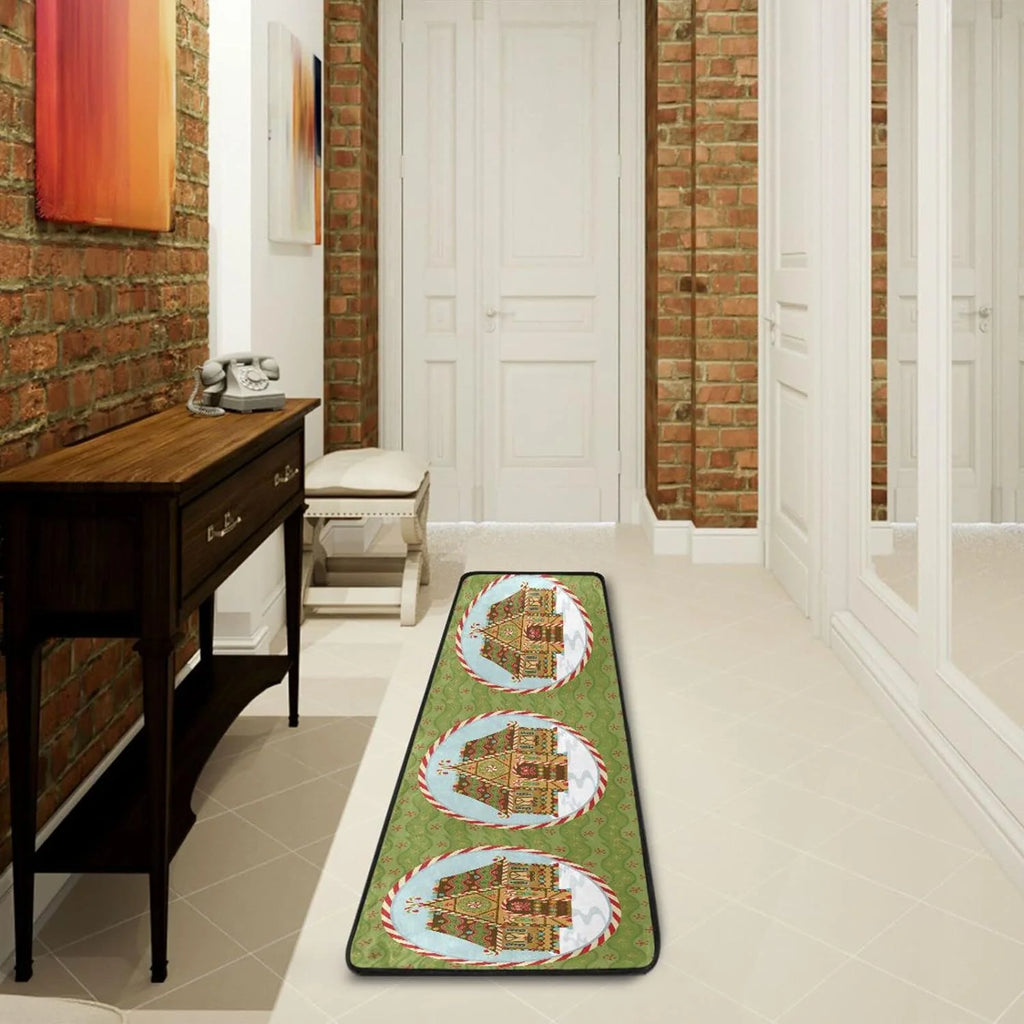 2X6 Feet Christmas Gingerbread House Runner Rug with Rubber Backing X6612