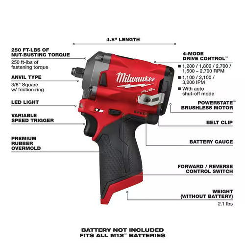 12V Cordless 3/8 in. Impact Wrench and Ratchet W874