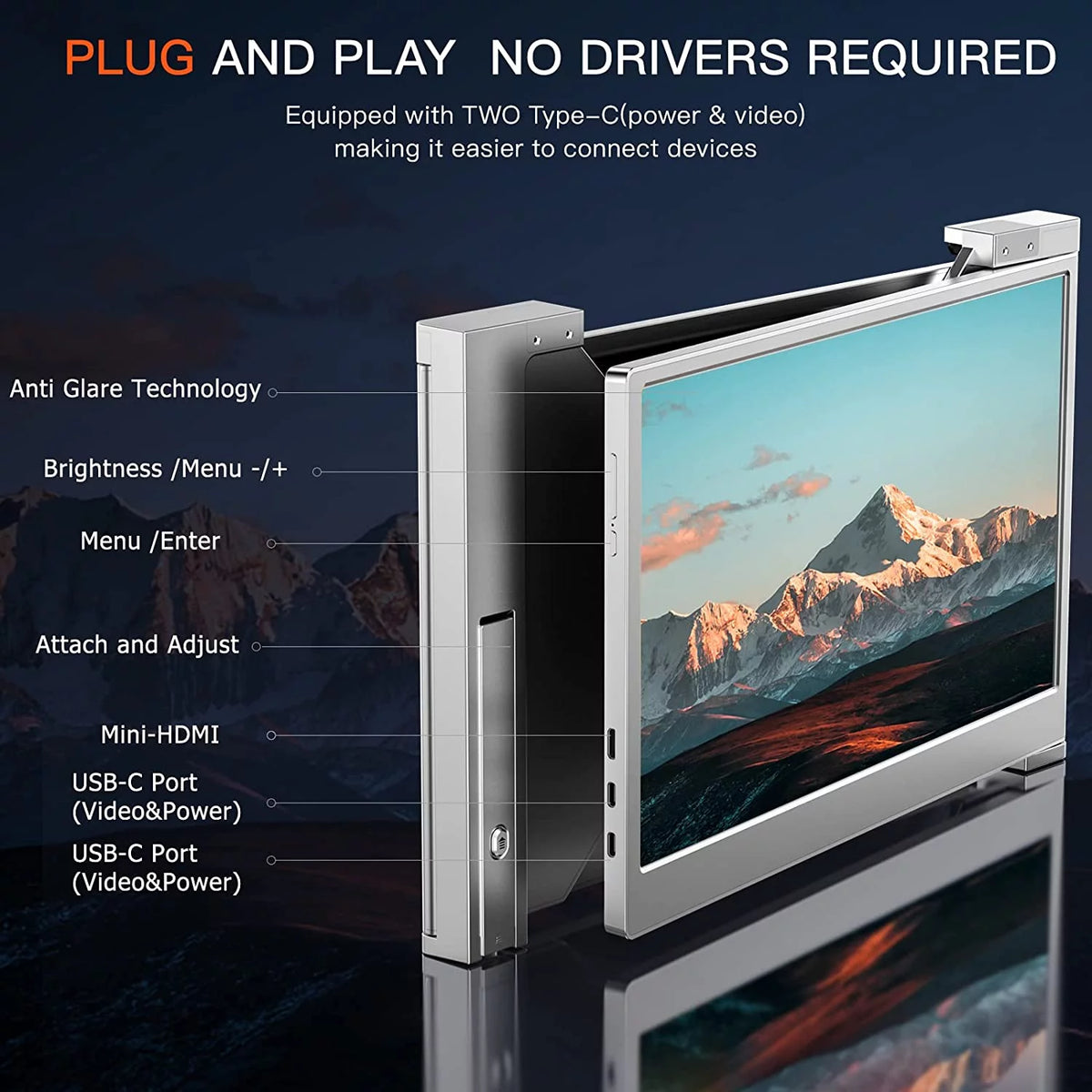 Portable Triple Monitor Extender 14inch Screen FHD 1080P IPS Folding Screen B7461