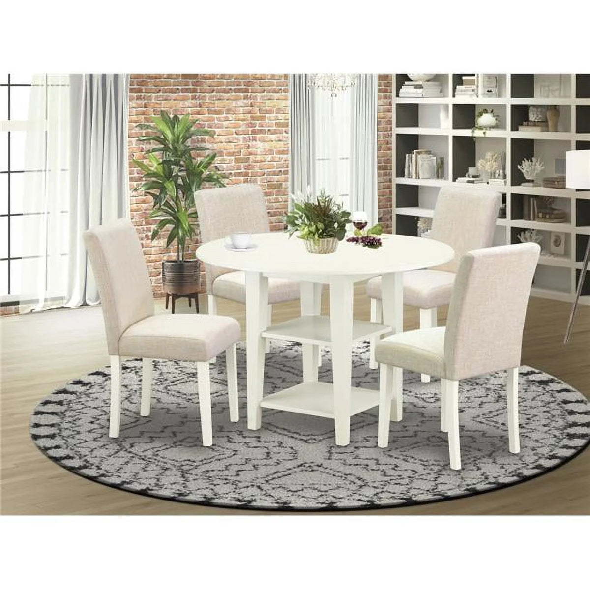 Round Dining Table with Drop Leaves & 4 Chairs, 5 Piece P13826