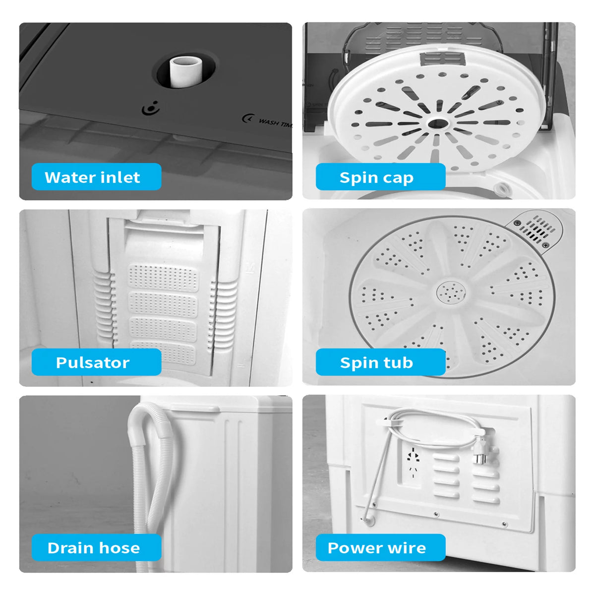26Lbs Portable Twin Tub Washing Machine with Gravity Drain Pump Q5469