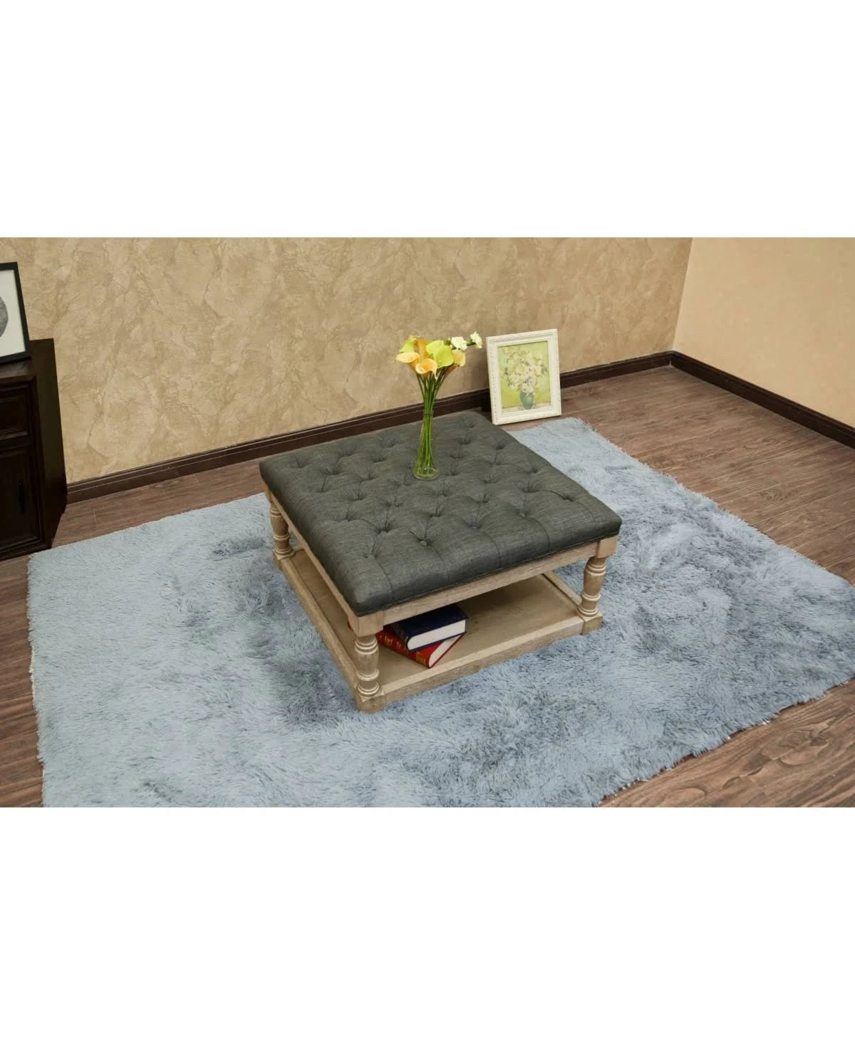 Gray Fabric Tufted Ottoman N468486