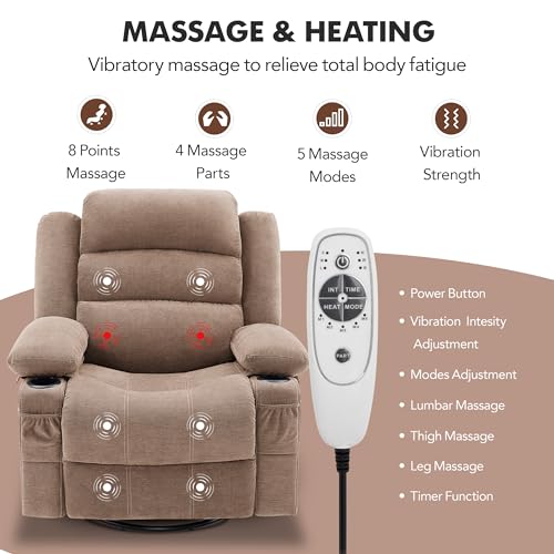 Black Oversized Swivel Recliner Chair with Heat and Massage Q7408