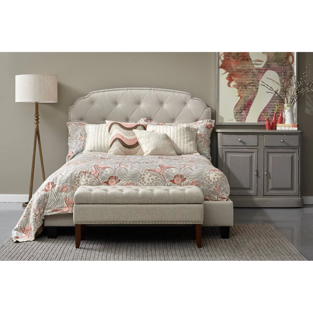 King All-In-One Shaped Corners Upholstered Bed L418740