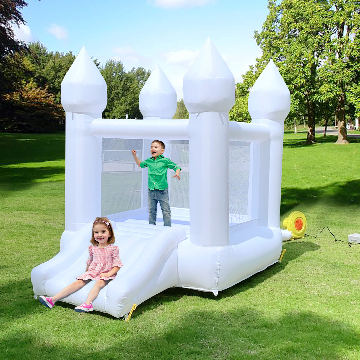 White Bounce House with Air Blower Mini Castle Jumper with Slide U993